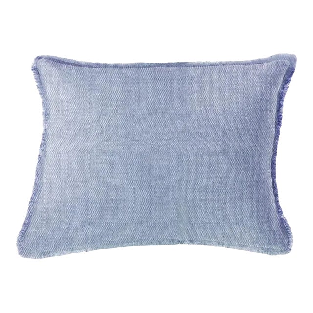 Anaya Chambray Blue Soft Linen Lumbar Pillow For Sale