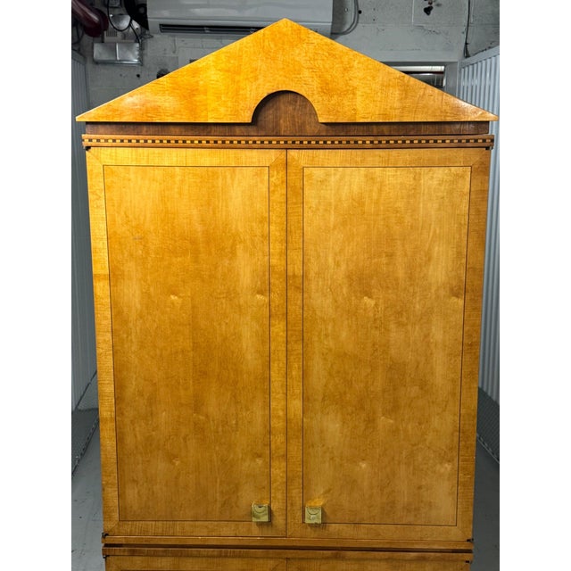 Wood Hickory-White Blonde Wood Armoire Wardrobe With Pediment Crown For Sale - Image 7 of 11