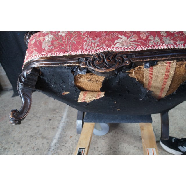 Antique Victorian Carved Mahogany Baroque Rococo Fauteuil Parlor Armchair For Sale - Image 14 of 14
