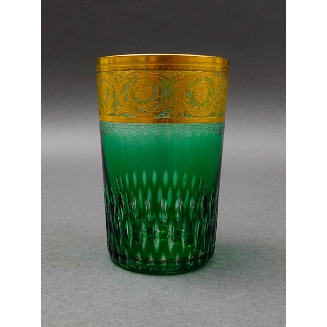 Mid-Century Modern Mid 20th Century St Louis Crystal France Thistle Green & Gold Encrusted Tumbler Glass For Sale - Image 3 of 8