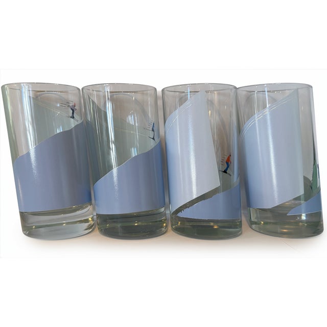 Mid-Century Modern Vintage Italian Alpine Skier Highball Cocktail Glasses — Set of 4 For Sale - Image 3 of 14