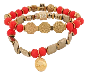 Strength & Grace Red Energy Elephant Charm Bracelet Set