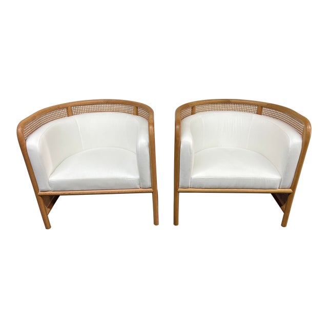 Crate & Barrel Fields Caned Barrel Chairs, a Pair Chairish