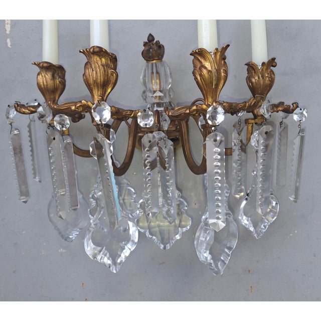 Mid 19th Century Grand Scale French Rococo Louis XV Gilt Bronze/ Heavy Cut Crystal Candle Holder Wall Sconce For Sale In Miami - Image 6 of 18