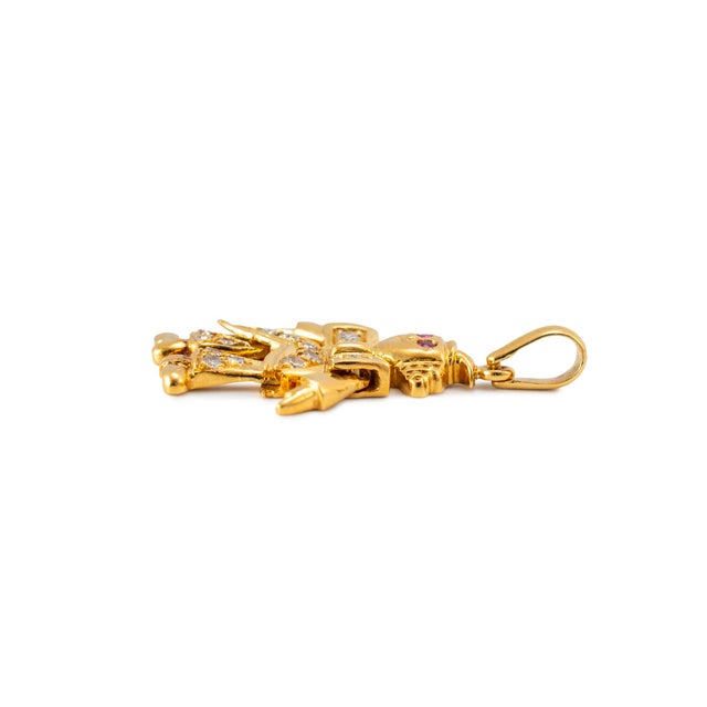 Late 20th Century Vintage 18k Yellow Gold 0.31ctw Ruby Eyes Diamond Movable Clown Drop Pendant For Sale - Image 5 of 8