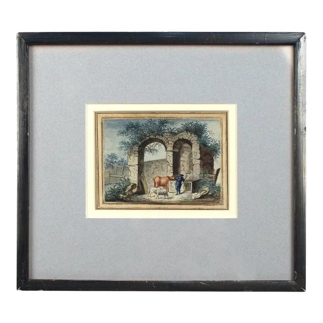 Early 19th Century English Watercolor Painting of Ruins, Framed For Sale