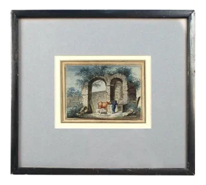 Early 19th Century English Watercolor Painting of Ruins, Framed