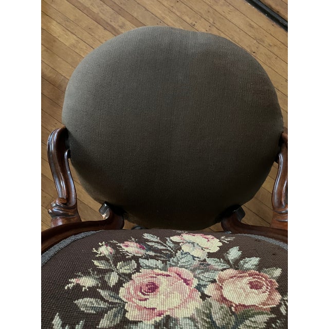 Wood Late 19th Century Victorian Needlepoint Lounge Chair For Sale - Image 7 of 12