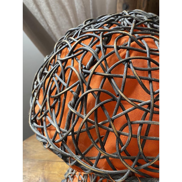 Wood Large Mushroom Lamp in Woven Rattan, 1970 For Sale - Image 7 of 18
