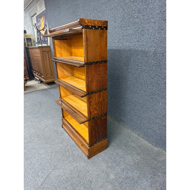 Macey 4-Section Quarter Sawn Oak Sectional Barrister Bookcase, C. 1910 For Sale - Image 10 of 12