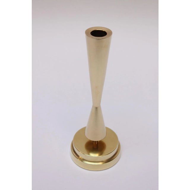 Vintage Solid Brass Sculptural Candlestick/Bud Vase by Crown For Sale - Image 4 of 11