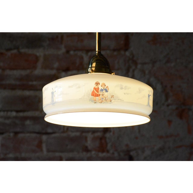 Art Deco Pendant Light in Brass and Painted Glass, Czech, 1930s For Sale - Image 9 of 11