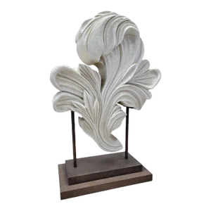 Vintage Sculpted Resin Scrolled Acanthus Leaf Sculpture on a Metal Stand