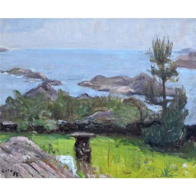 Primitive oil on artist board coastal painting. Presented in a giltwood frame by Hendrik Jan Ten Cate (Netherlands, 1867 -...