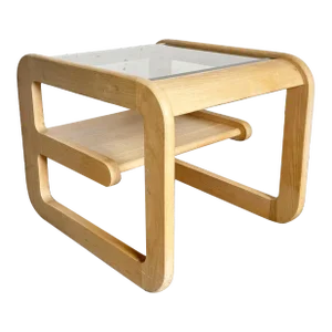 Mid Century Modern Oak Side Table With Smoked Glass Top by Lou Hodges