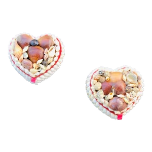 Heart Shaped Folk Art Boxes Encrusted With Shells - a Pair