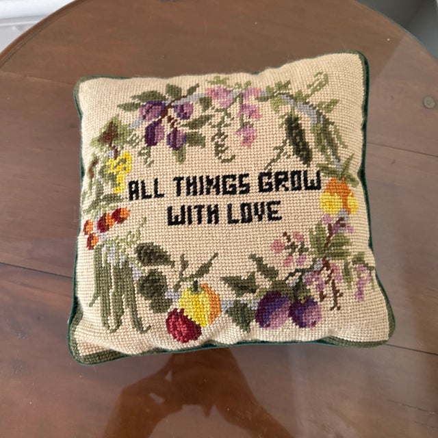 Vintage 1970s Floral Needlepoint Pillow For Sale - Image 4 of 9