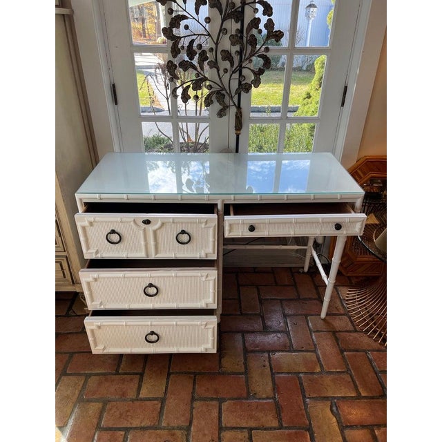 1980s Drexel Kensington Faux Bamboo Desk For Sale - Image 5 of 18