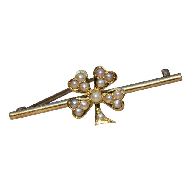 The Shamrock: Antique Shamrock Pin with Seed Pearls For Sale