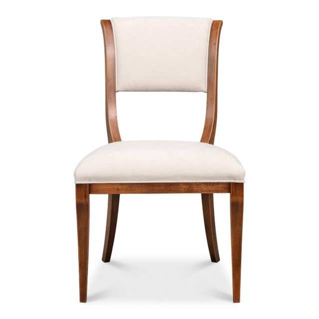 Art Deco Klismos Dining Chairs in Antiqued Walnut and Cream, Sets of 2 For Sale - Image 3 of 11