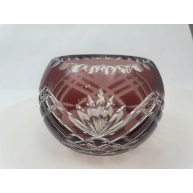Art Deco Vintage Bohemian Crystal Votive Candle Holder in Prune Color For Sale - Image 3 of 9