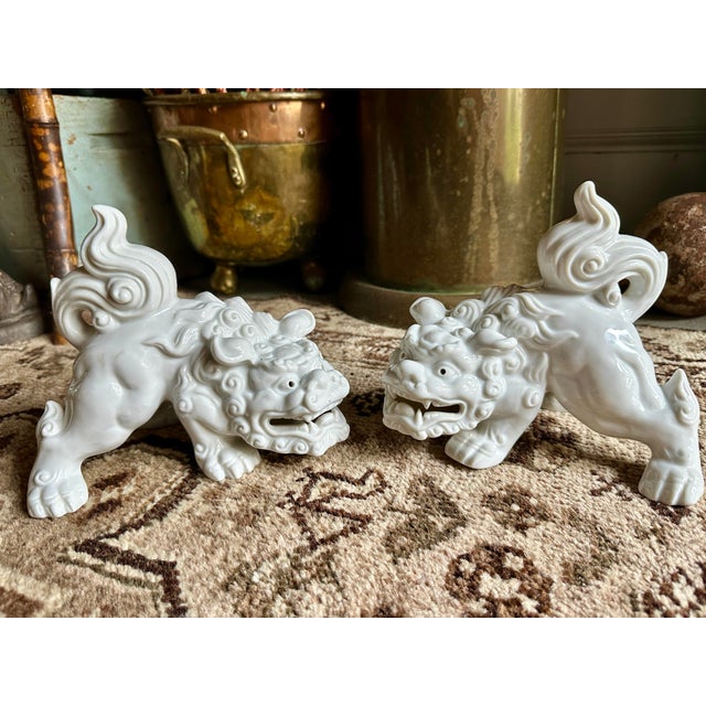 1960s Vintage Otagiri Porcelain Blanc De Chine Foo Dog Dragons -a Pair For Sale - Image 5 of 11