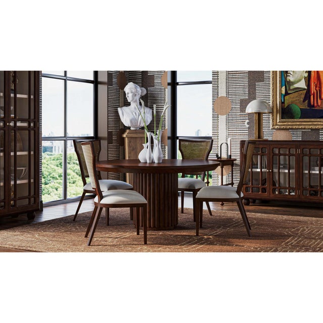 60" Round Ribbed Pedestal Dining Table - Walnut Finish For Sale In Greensboro - Image 6 of 8
