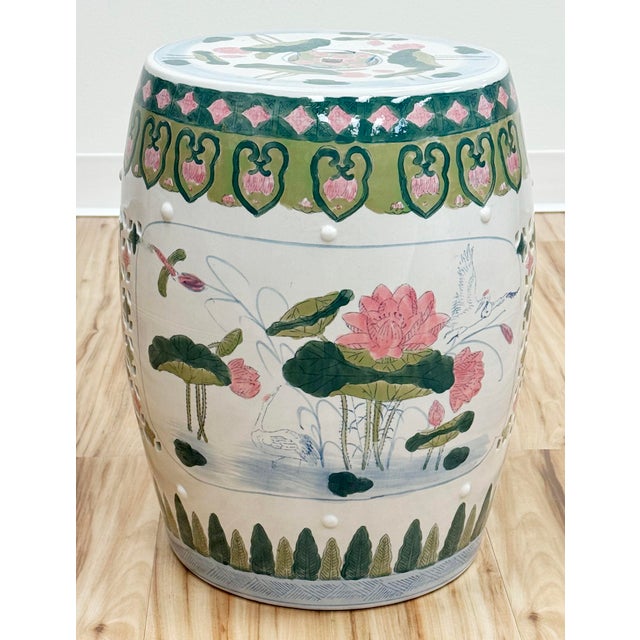 Late 20th Century Vintage Ceramic Lily Pad Motif Garden Stool For Sale - Image 5 of 10