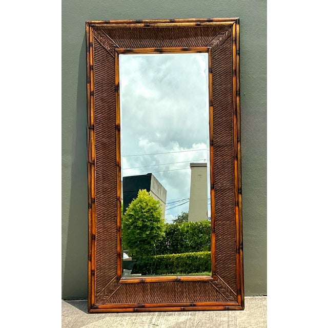 Vintage Monumental Bamboo and Rattan Floor Mirror For Sale - Image 13 of 17
