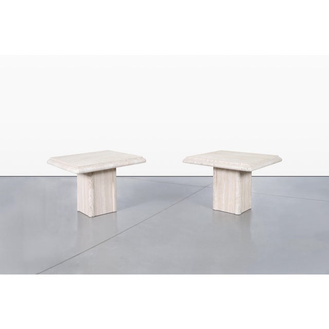 Vintage Italian Modern Travertine Side Tables With Bullnose Edge, 1980s For Sale - Image 4 of 13