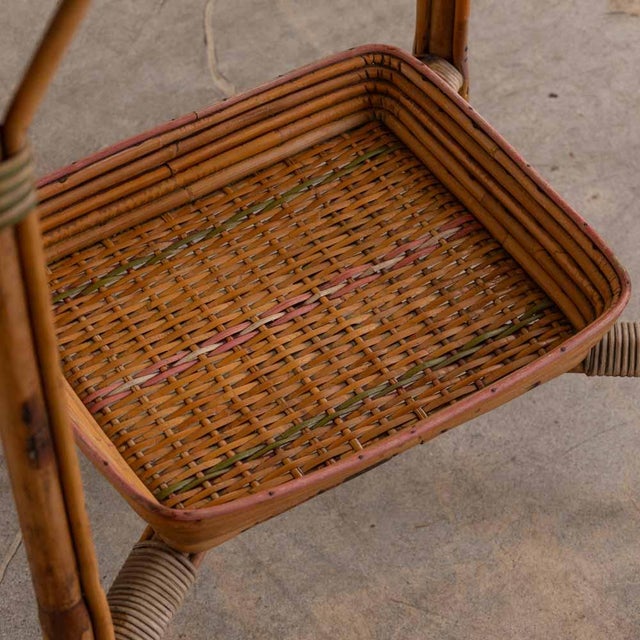 Brown 1950s French Woven Wicker and Wood Table For Sale - Image 8 of 13