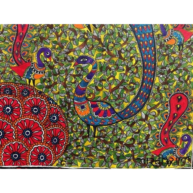 Folk Art Bharti Dayal Signed Shiva Family Hand-Painted Madhubani Folk Art Painting, 2019 – Large Original Canvas For Sale - Image 3 of 6