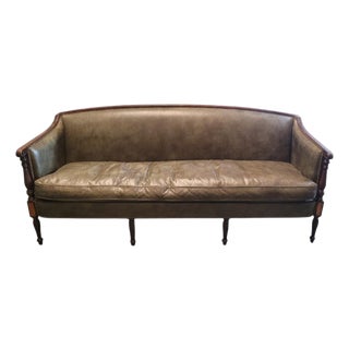 1980s Beautiful Hickory Chair Moss Green Leather Sofa For Sale