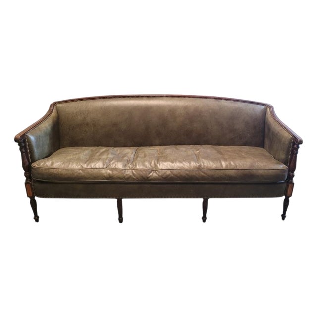 1980s Beautiful Hickory Chair Moss Green Leather Sofa For Sale