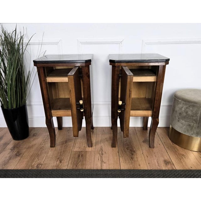 Italian Art Deco Nightstands in Burl Walnut with Black Marble Top, 1940s, Set of 2 For Sale - Image 6 of 10