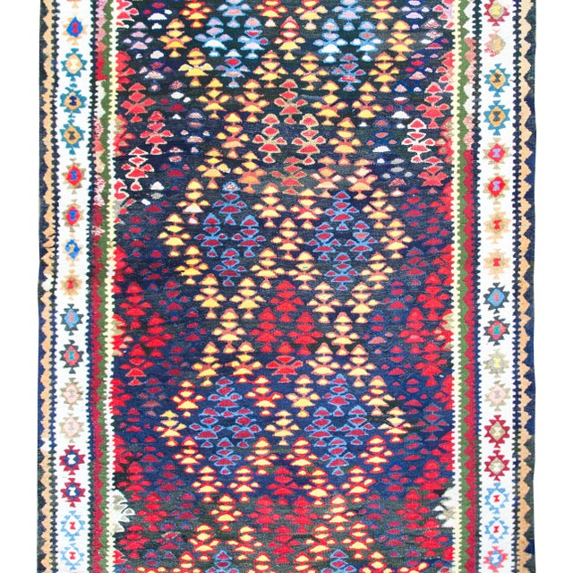 Navy Blue Vintage Persian Qazvin Kilim Rug For Sale - Image 8 of 18