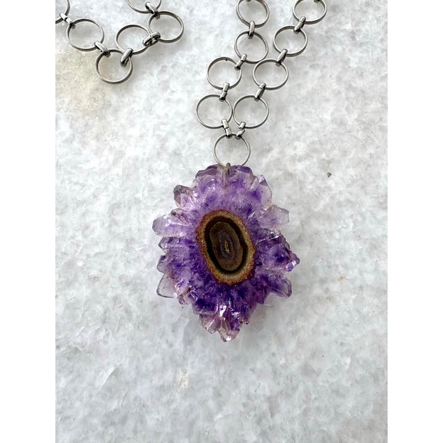 Vintage Silver Chain Necklace With Amethyst Pendant For Sale - Image 4 of 4