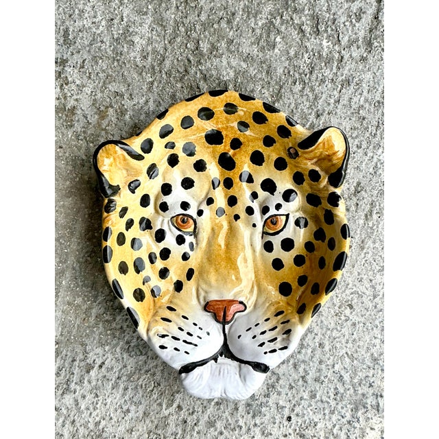 Mid 20th Century Vintage Italian Glazed Ceramic Cheetah Plate For Sale - Image 5 of 9