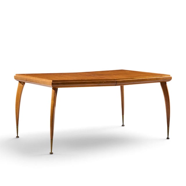 Gio Ponti Style Mid Century Italian Walnut and Brass Expanding Dining Table With 2 Leaves For Sale In Chicago - Image 6 of 13