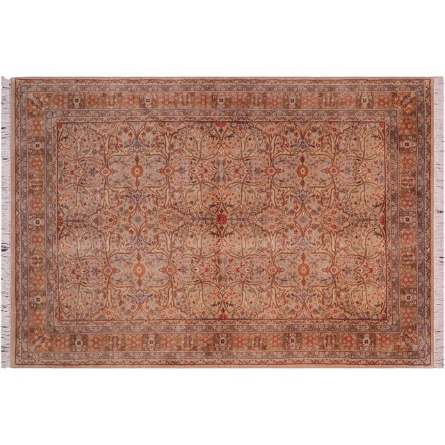 Tan Boho Chic Tabriz Pak-Persian Tan/Brown Wool Rug - 4'0'' X 6'6'' For Sale - Image 8 of 9
