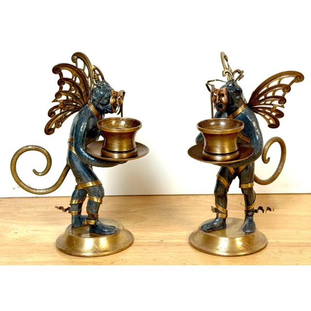 Pair Belle Époque Style Winged Monkey Masquerade Tragedy & Comedy Chambersticks For Sale - Image 12 of 17