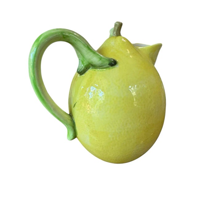 Mid-Century Modern Vintage Lemon Shaped Yellow Green Leaves Made in Japan Pitcher For Sale - Image 3 of 6