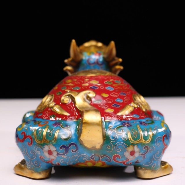 Late 20th Century Gilt Bronze Cloisonné Enamel Dragon-Turtle Figure With Coin Motif For Sale In Los Angeles - Image 6 of 9