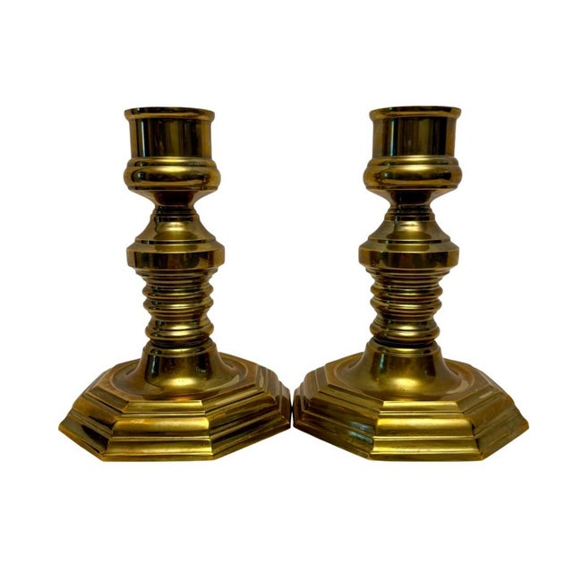 Vintage Georgian Style Pair of Solid Brass 7.25” Candlesticks Octagonal Base A3. This vintage set of brass candlesticks...