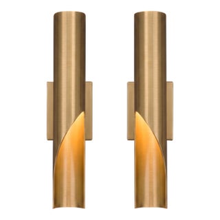 Mid-Century Modern Brass Cylinder Wall Sconces - Handcrafted Antique Look - a Pair For Sale