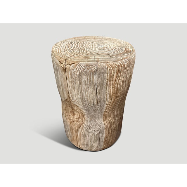 Andrianna Shamaris Hand Carved Teak Wood Side Table or Stool For Sale - Image 13 of 18