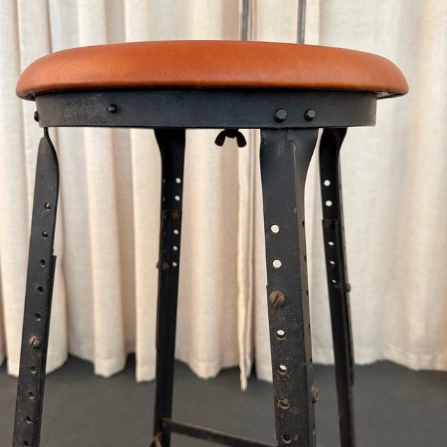 Brown 1940s Industrial Train Station Switchboard Operator Stool by Angle Steel For Sale - Image 8 of 9