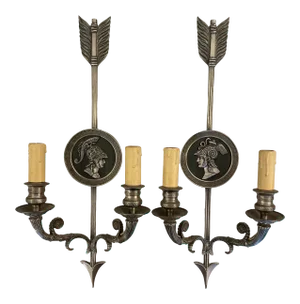 Antique Maison Charles Directoire French Silvered - Bronze Wall Sconces - a Pair