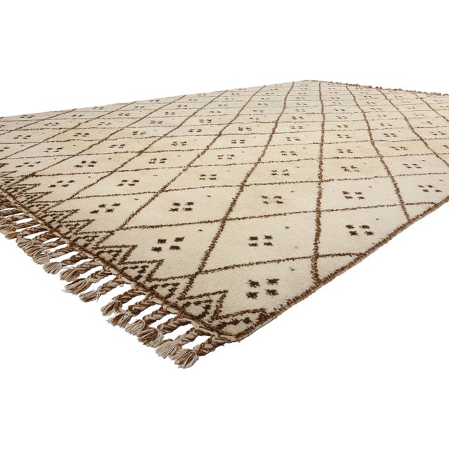 78975 Vintage Moroccan Beni Ourain Rug, 11'09 x 18'01. The Ivory Silence: A Vintage Beni Ourain Masterpiece of Berber...