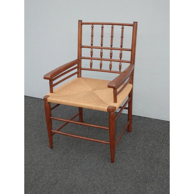 Vintage French Country Brown Rush Oversized Side Chair For Sale - Image 4 of 13